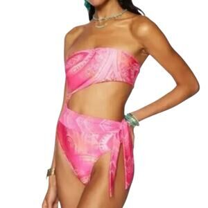 NWT Ramy Brook Seashell Pink Strapless Cut Out One Piece Bathing Suit Size Small